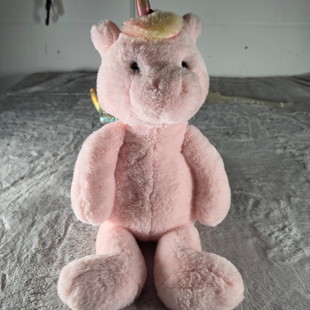 Kid Connection Unicorn Pegasus Kids Medium Pink Rainbow Metallic Wings Plush Toy